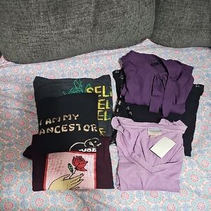 Purple and Black Short Sleeve Tees Casual Style